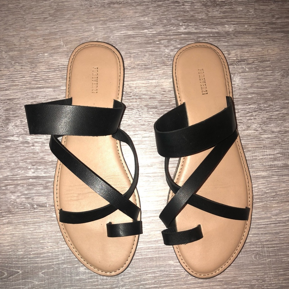 Forever 21 black strap slip on sandals